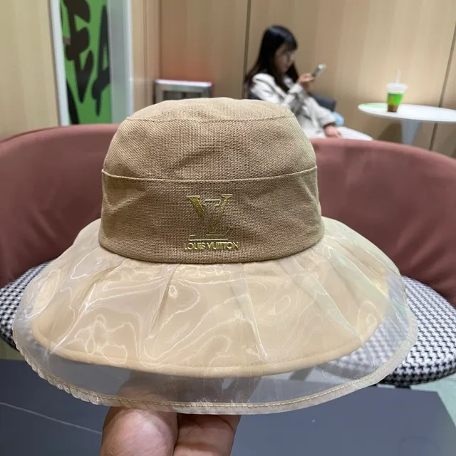 Louis Vuitton Beige Gold Structured Crown Sheer Pleated Brim Overlay Bucket Hat 3