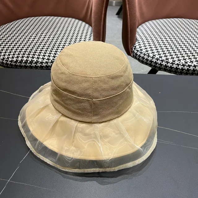 Louis Vuitton Beige Gold Structured Crown Sheer Pleated Brim Overlay Bucket Hat 6