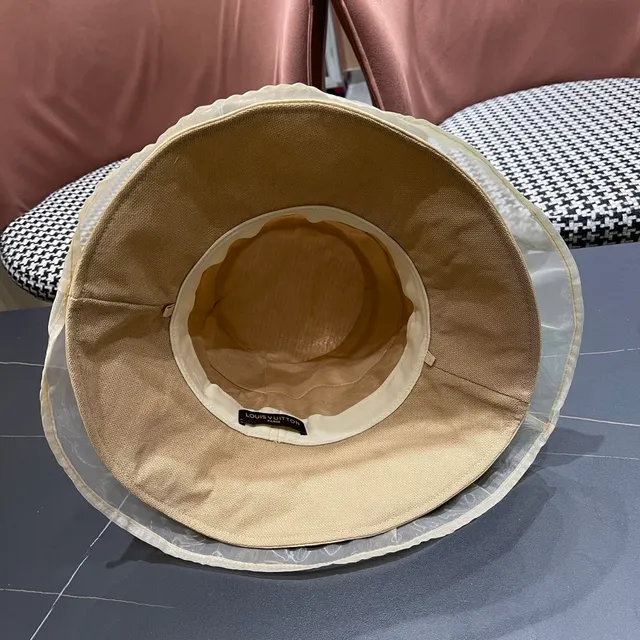 Louis Vuitton Beige Gold Structured Crown Sheer Pleated Brim Overlay Bucket Hat 10
