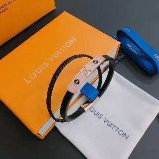 Louis Vuitton काला नीला डुअल-बैंड ब्रेडेड लेदर ब्रेसलेट