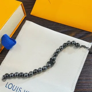 Louis Vuitton Black Gray Beaded Metallic Bracelet
