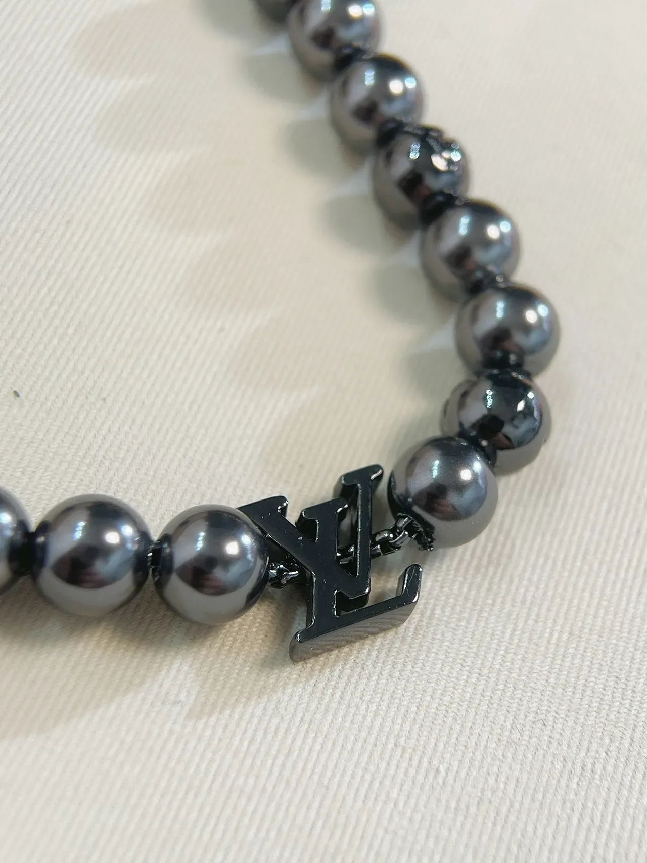 Louis Vuitton Black Gray Beaded Metallic Bracelet 2