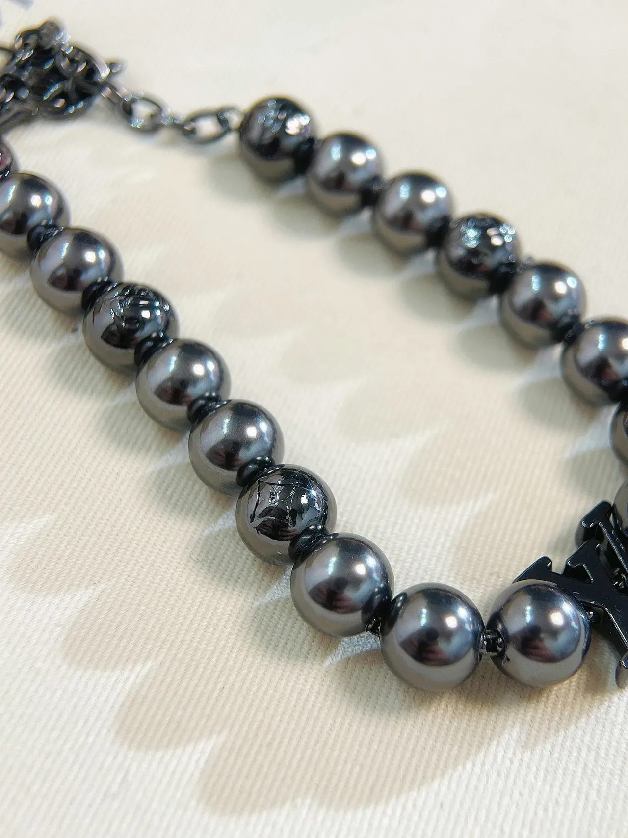 Louis Vuitton Black Gray Beaded Metallic Bracelet 3