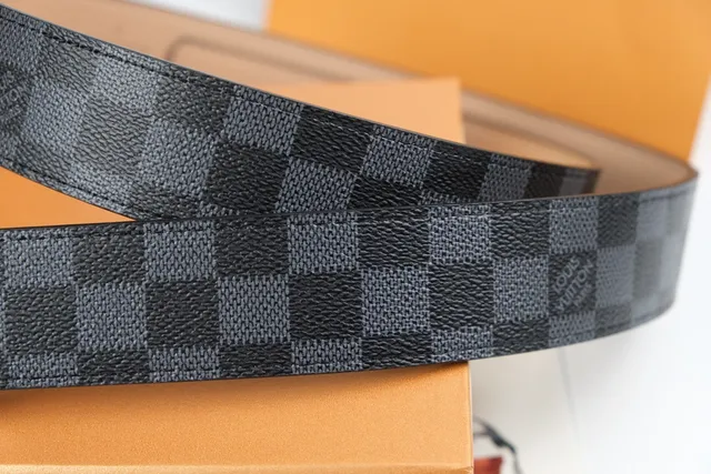 Louis Vuitton Black Gray Damier Graphite Checkered Canvas Polished Silver-Tone LV Buckle Leather Belt 7
