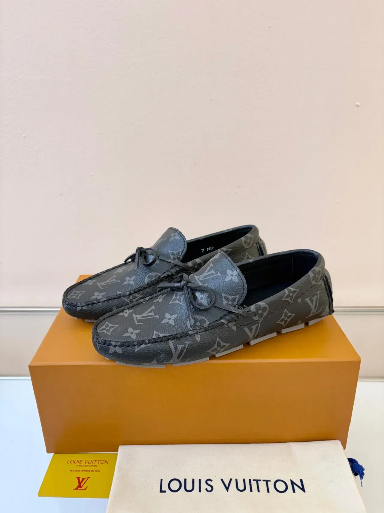Louis Vuitton Black Gray Monogram Canvas Bow-Tie Detail Loafer 2