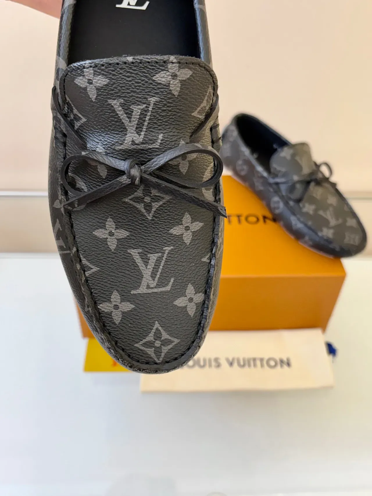 Louis Vuitton Black Gray Monogram Canvas Bow-Tie Detail Loafer 3