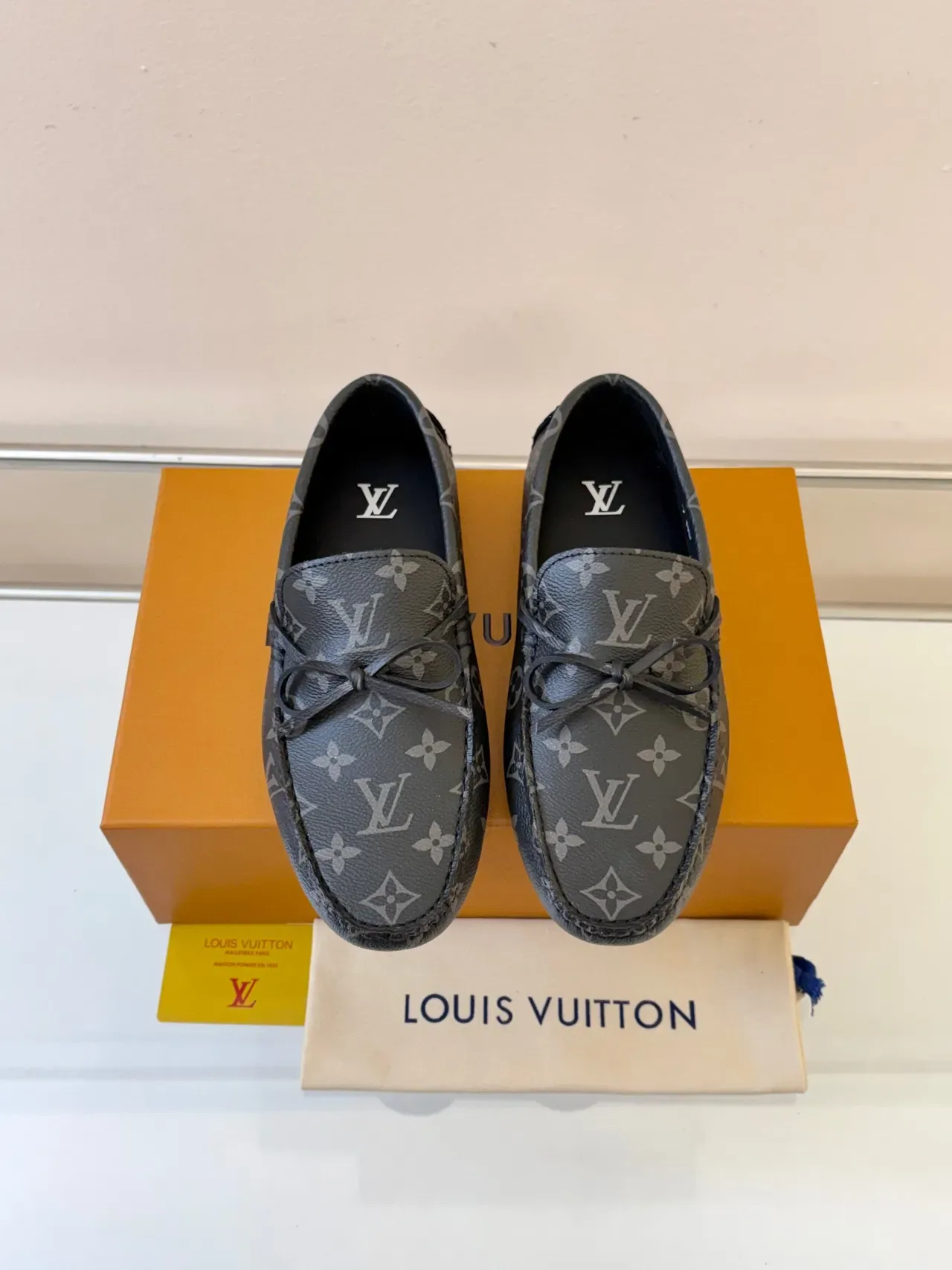 Louis Vuitton Black Gray Monogram Canvas Bow-Tie Detail Loafer 6