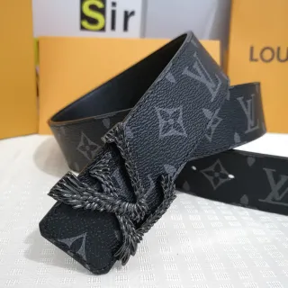 Louis Vuitton Black Gray Monogram Empreinte Sculpted Laurel Wreath Buckle Leather Belt