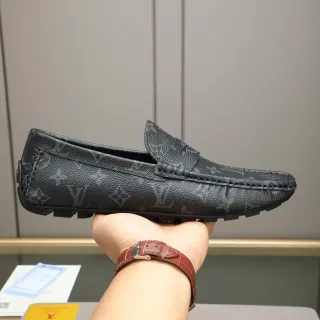 Louis Vuitton काला ग्रे मोनोग्राम चमड़े पेनी लोफर