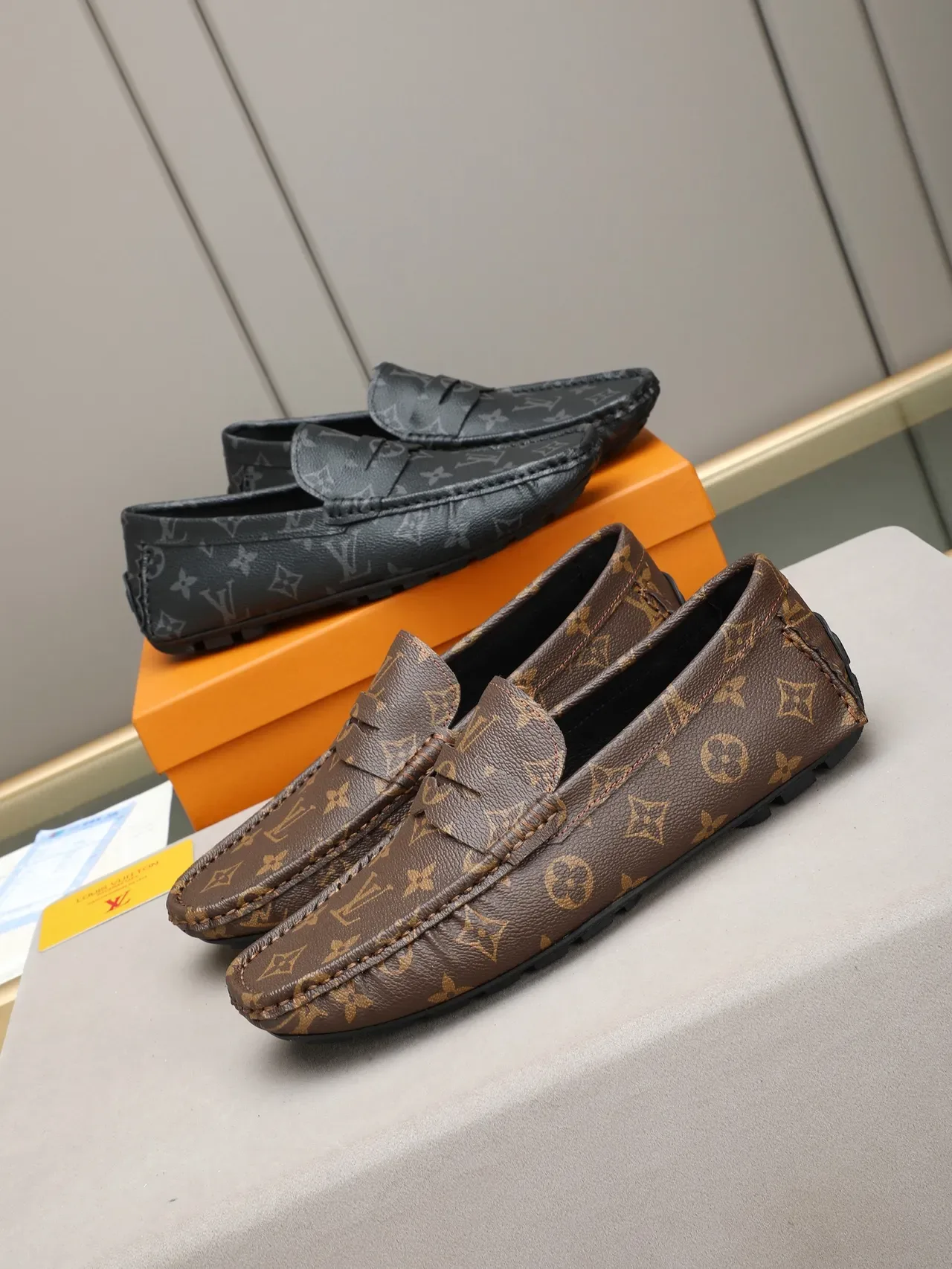 Louis Vuitton Black Gray Monogrammed Leather Penny Loafer 2