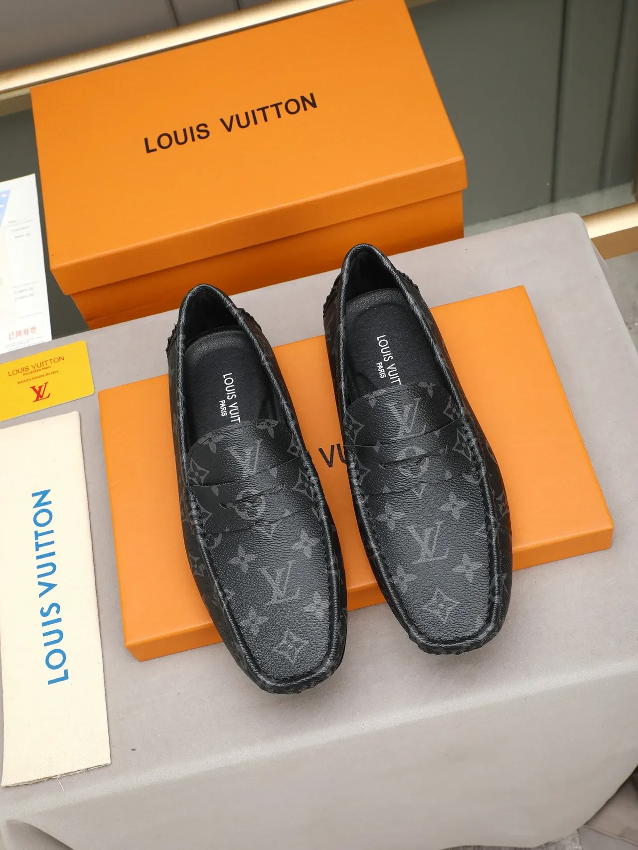 Louis Vuitton Black Gray Monogrammed Leather Penny Loafer 3