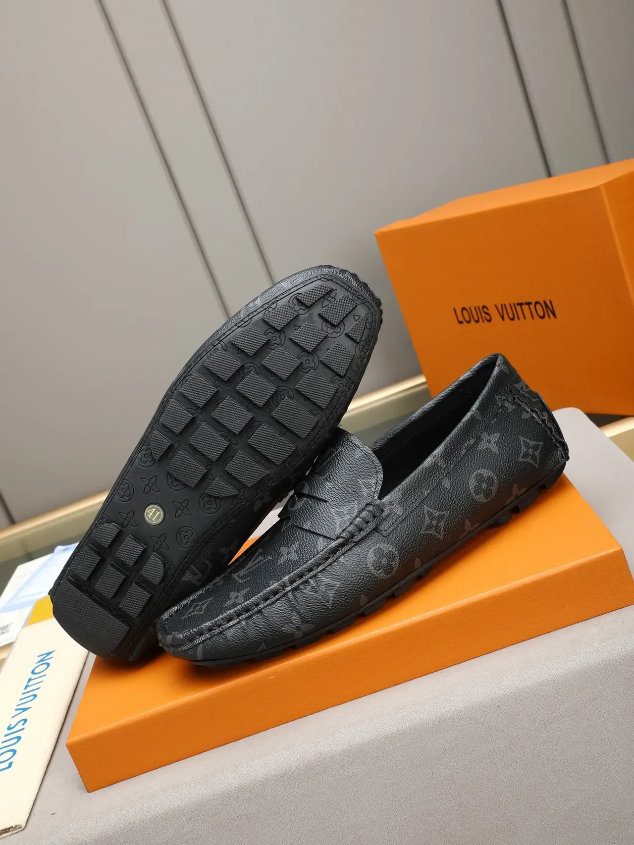 Louis Vuitton Black Gray Monogrammed Leather Penny Loafer 4