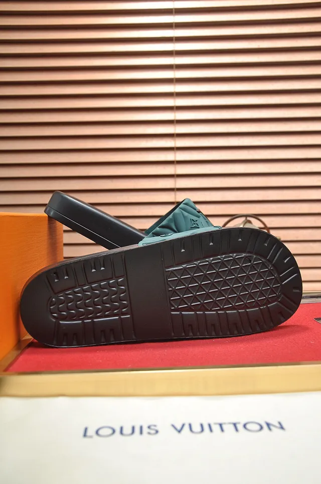 Louis Vuitton Black Green Quilted Strap Embossed Monogram Slippers 8