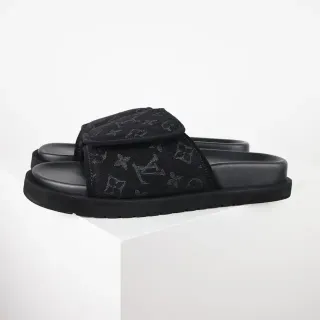 Louis Vuitton Black Monogrammed Canvas Strap Chunky Platform Sole Slippers
