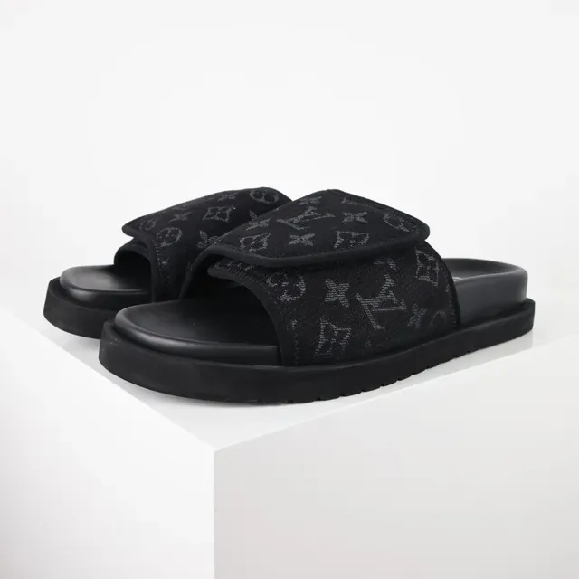 Louis Vuitton Black Monogrammed Canvas Strap Chunky Platform Sole Slippers 2