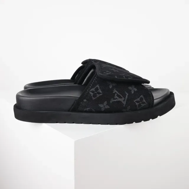 Louis Vuitton Black Monogrammed Canvas Strap Chunky Platform Sole Slippers 3