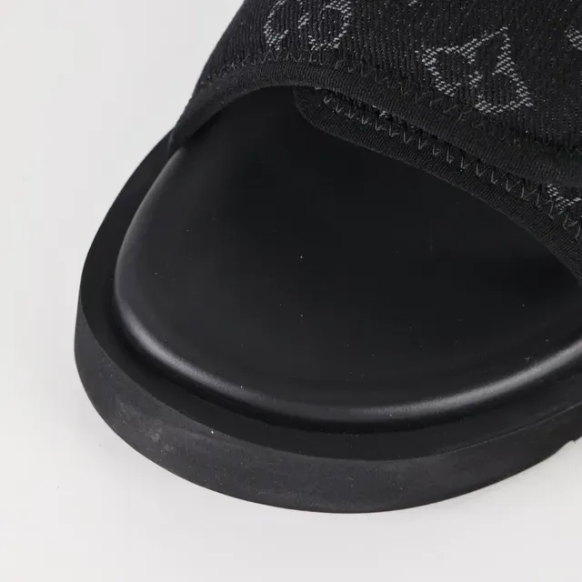 Louis Vuitton Black Monogrammed Canvas Strap Chunky Platform Sole Slippers 5