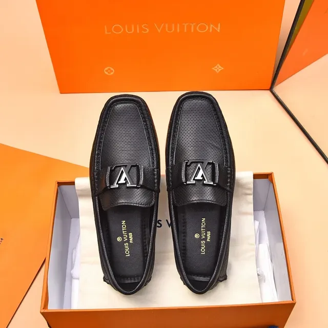 Louis Vuitton Black Perforated Leather LV Buckle Loafers 3