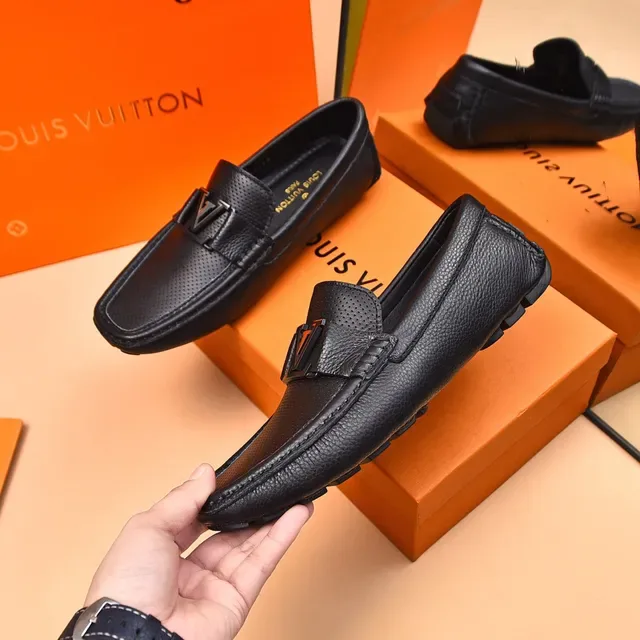 Louis Vuitton Black Perforated Leather LV Buckle Loafers 4