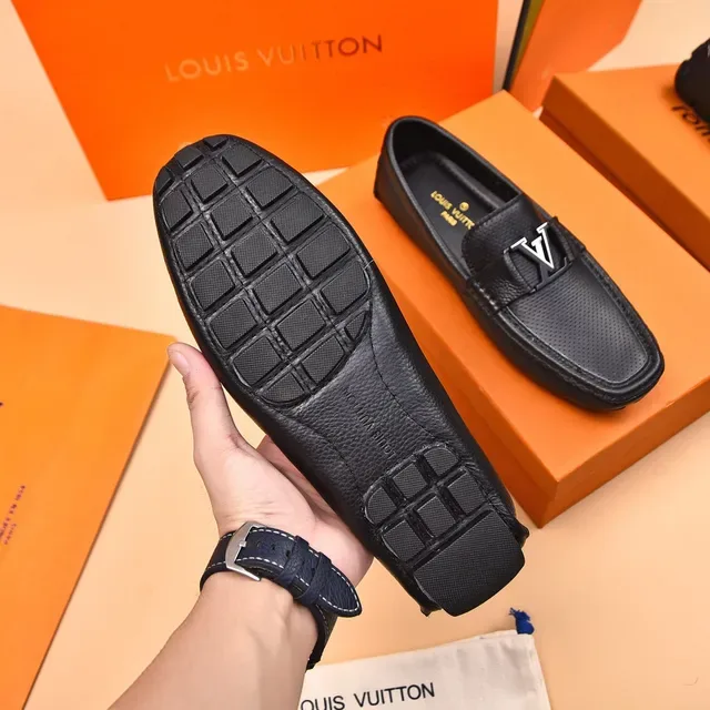 Louis Vuitton Black Perforated Leather LV Buckle Loafers 7