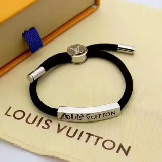 Louis Vuitton Black Silver Cord Monogram Clasp Bracelet