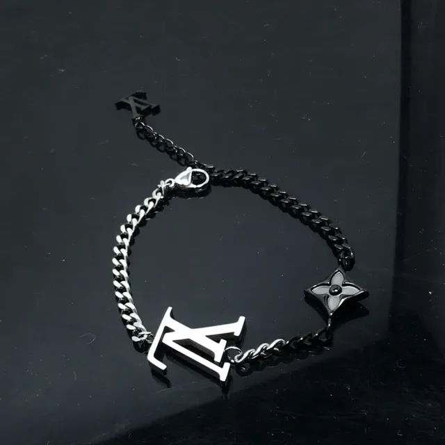 Louis Vuitton Black Silver Dual-Tone Metal Chain Monogram Pendant Bracelet 3