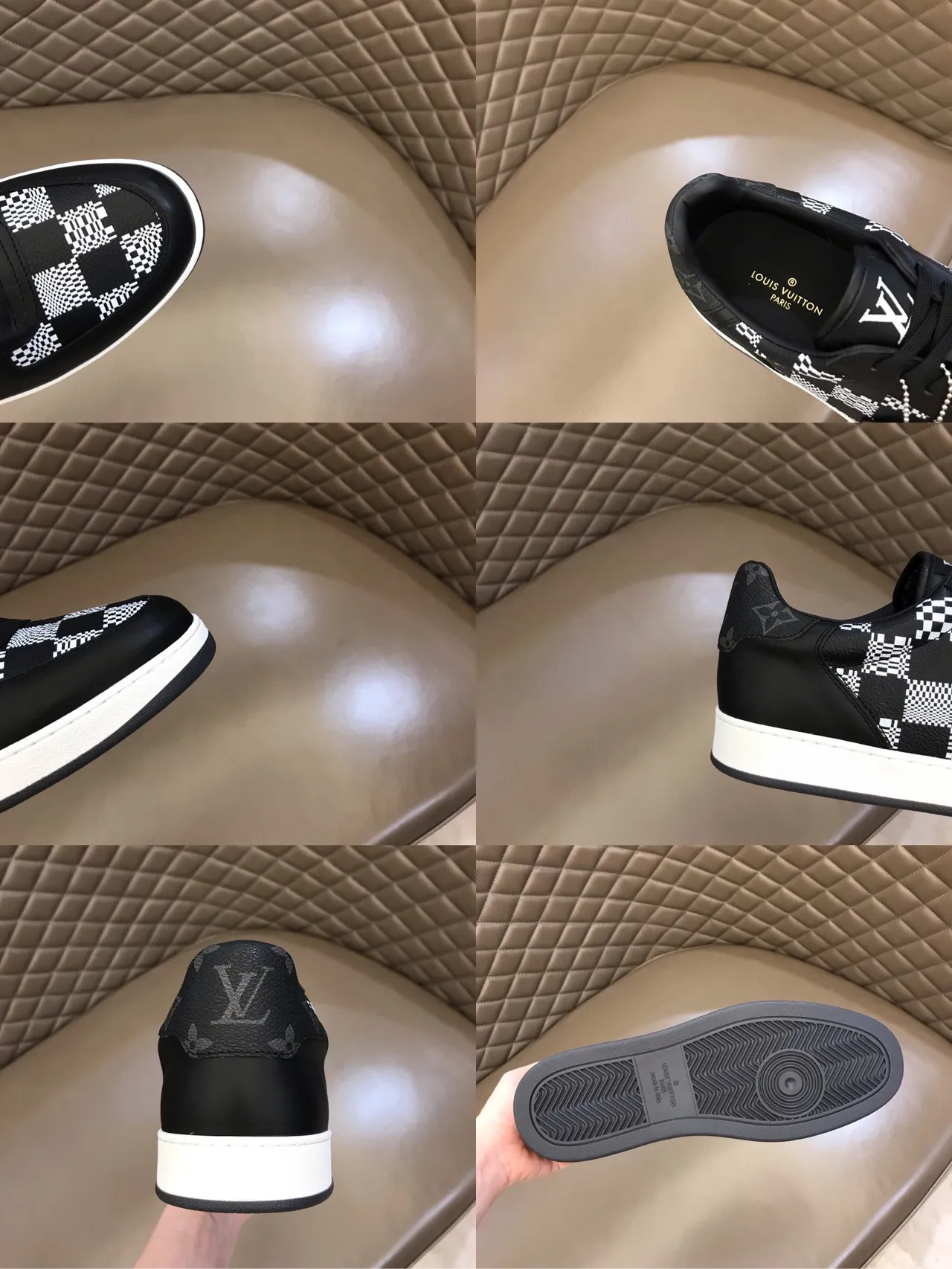 Louis Vuitton Black White Checkerboard Print Leather And Printed Panel Construction Lifestyle Sneakers 2