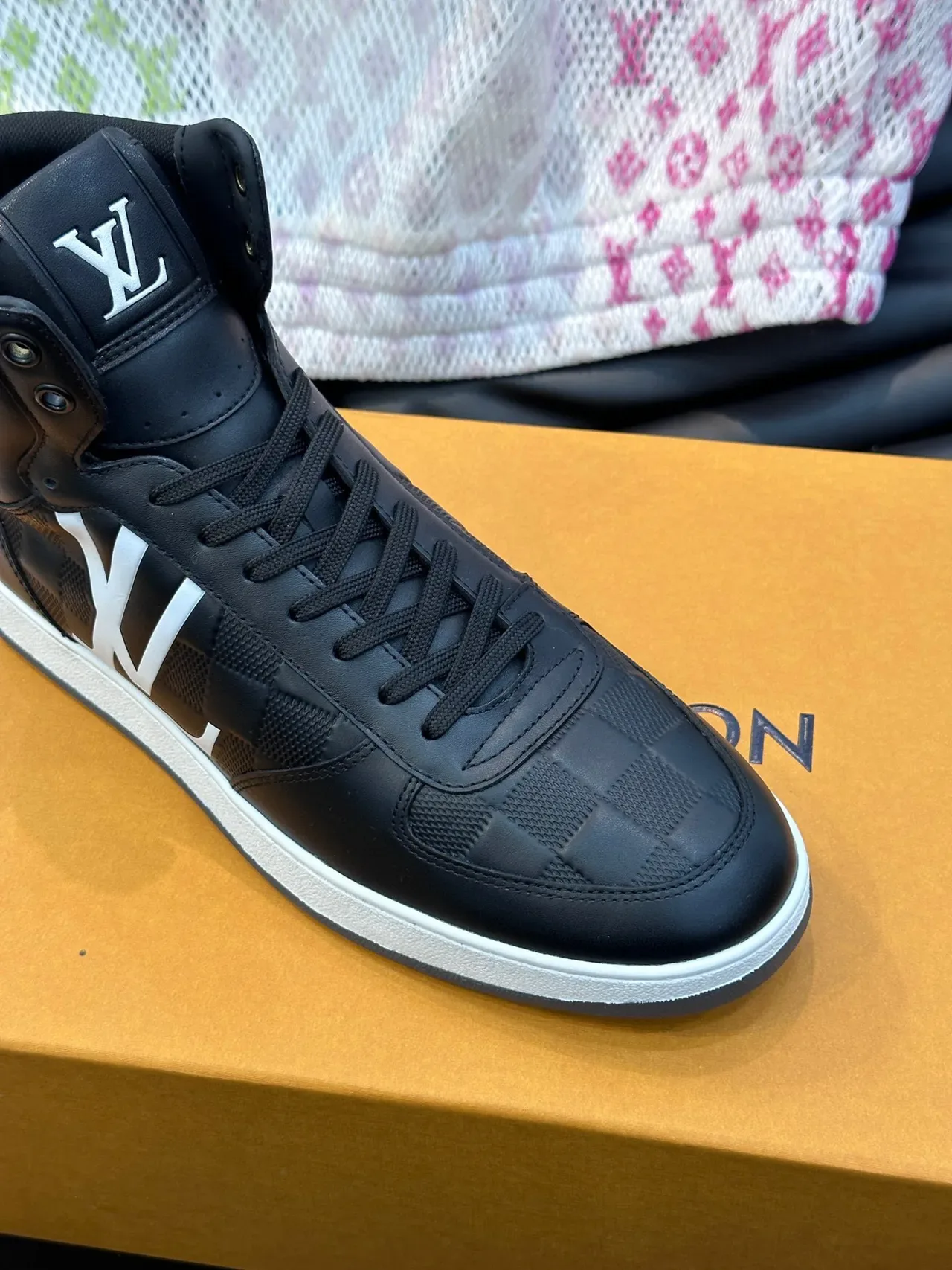 Louis Vuitton Black White High-Top Damier Checkered Lifestyle Sneakers 4