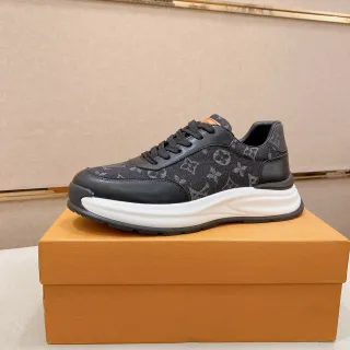 Louis Vuitton Preto Branco Monograma Lona Couro Solapaduras Tênis Lifestyle