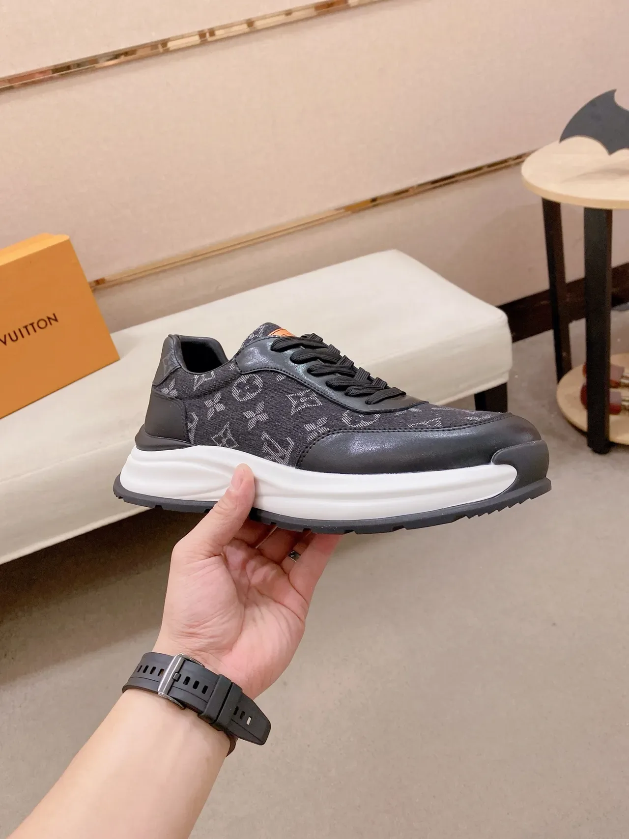 Louis Vuitton Black White Monogram Canvas Leather Overlays Lifestyle Sneakers 5