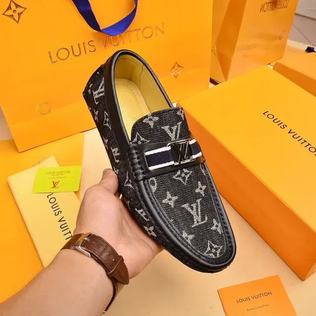 Louis Vuitton Black White Monogram Canvas Leather-Trimmed Loafer 6