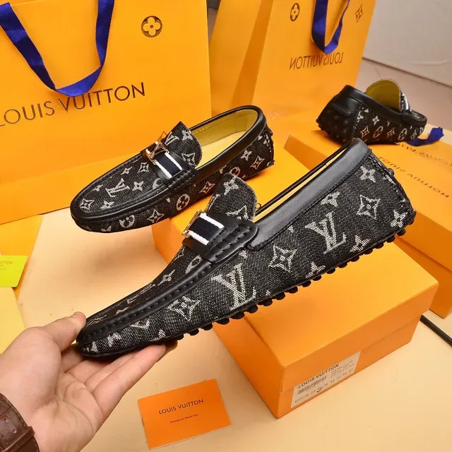 Louis Vuitton Black White Monogram Canvas Leather-Trimmed Loafer 7