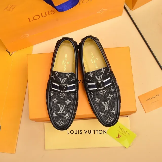 Louis Vuitton Black White Monogram Canvas Leather-Trimmed Loafer 9