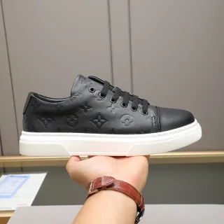 Louis Vuitton Black White Monogram-Embossed Leather Low-Top Lifestyle Sneakers