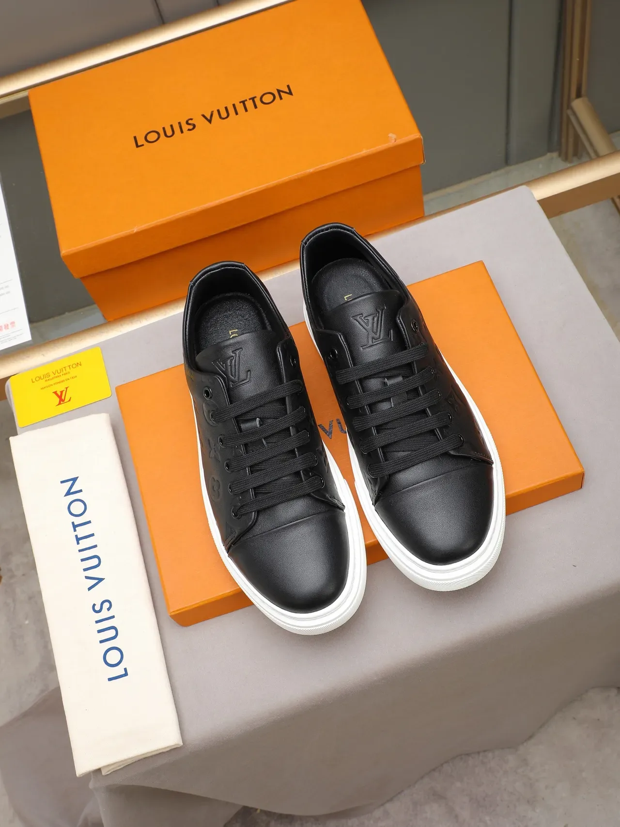 Louis Vuitton Black White Monogram-Embossed Leather Low-Top Lifestyle Sneakers 3