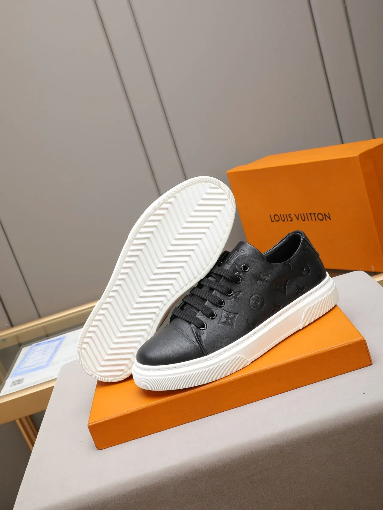 Louis Vuitton Black White Monogram-Embossed Leather Low-Top Lifestyle Sneakers 5