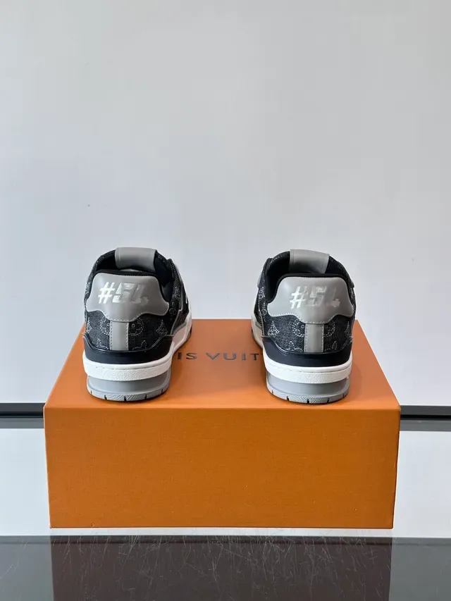 Louis Vuitton Black White Monogram-Print Denim Upper Layered TPU Overlays Lifestyle Sneakers 3