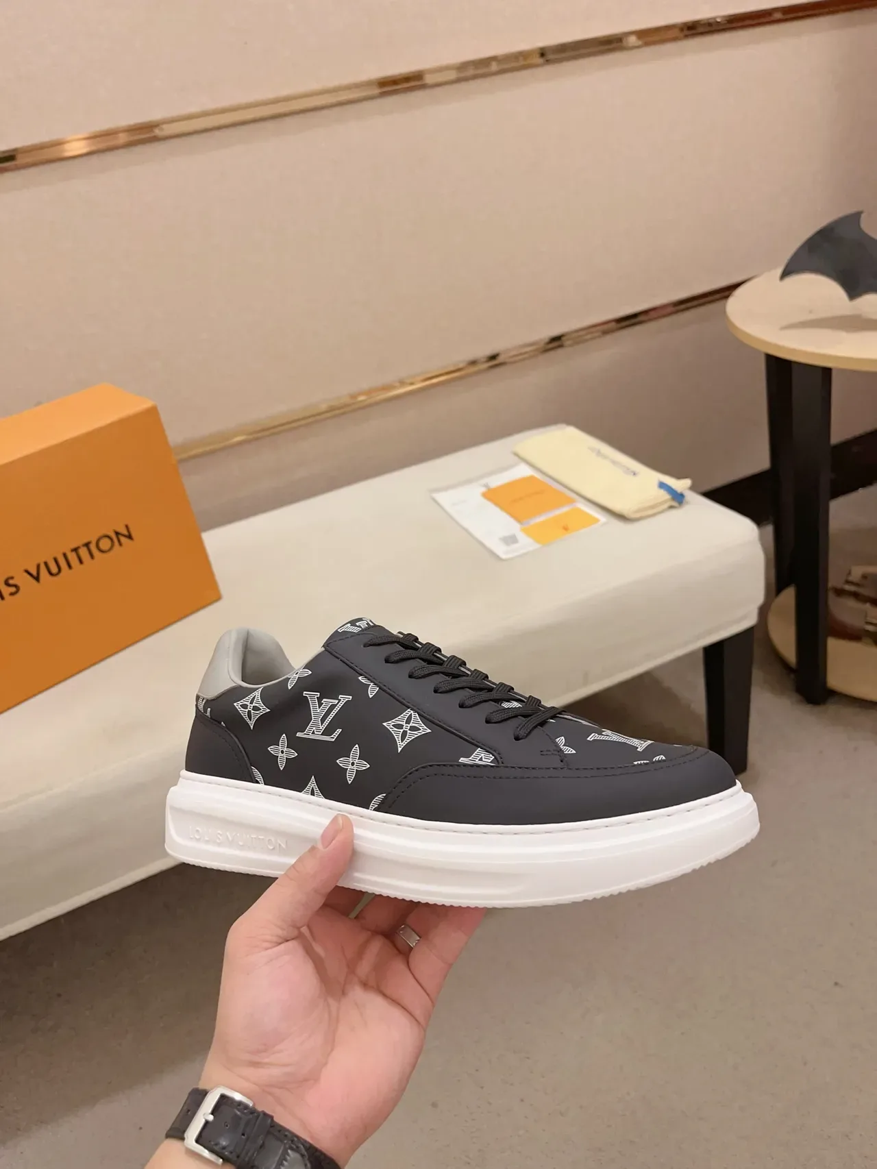 Louis Vuitton Black White Monogram-Print Upper Platform Sole Lifestyle Sneakers 4
