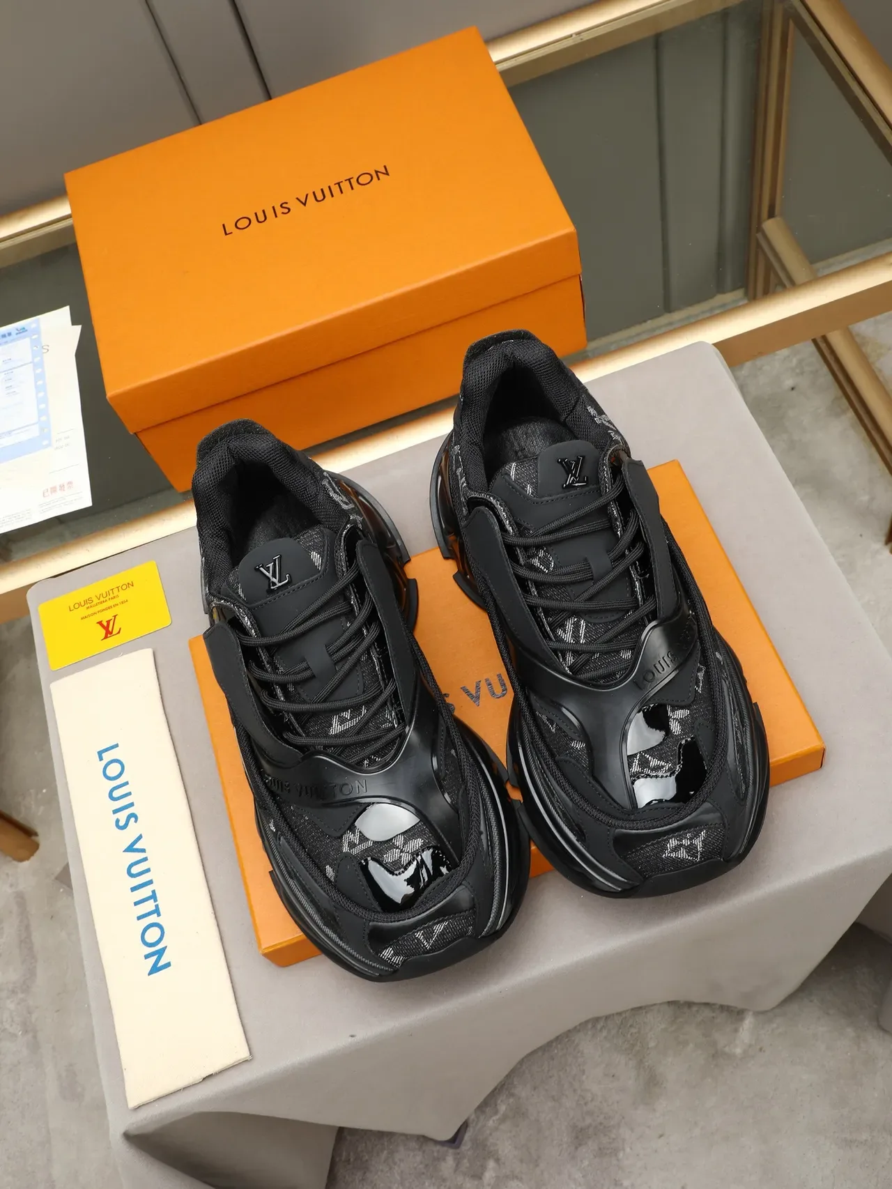 Louis Vuitton Black White Monogram Textile Upper Oversized Sculpted Rubber Sole Chunky Sneakers 3