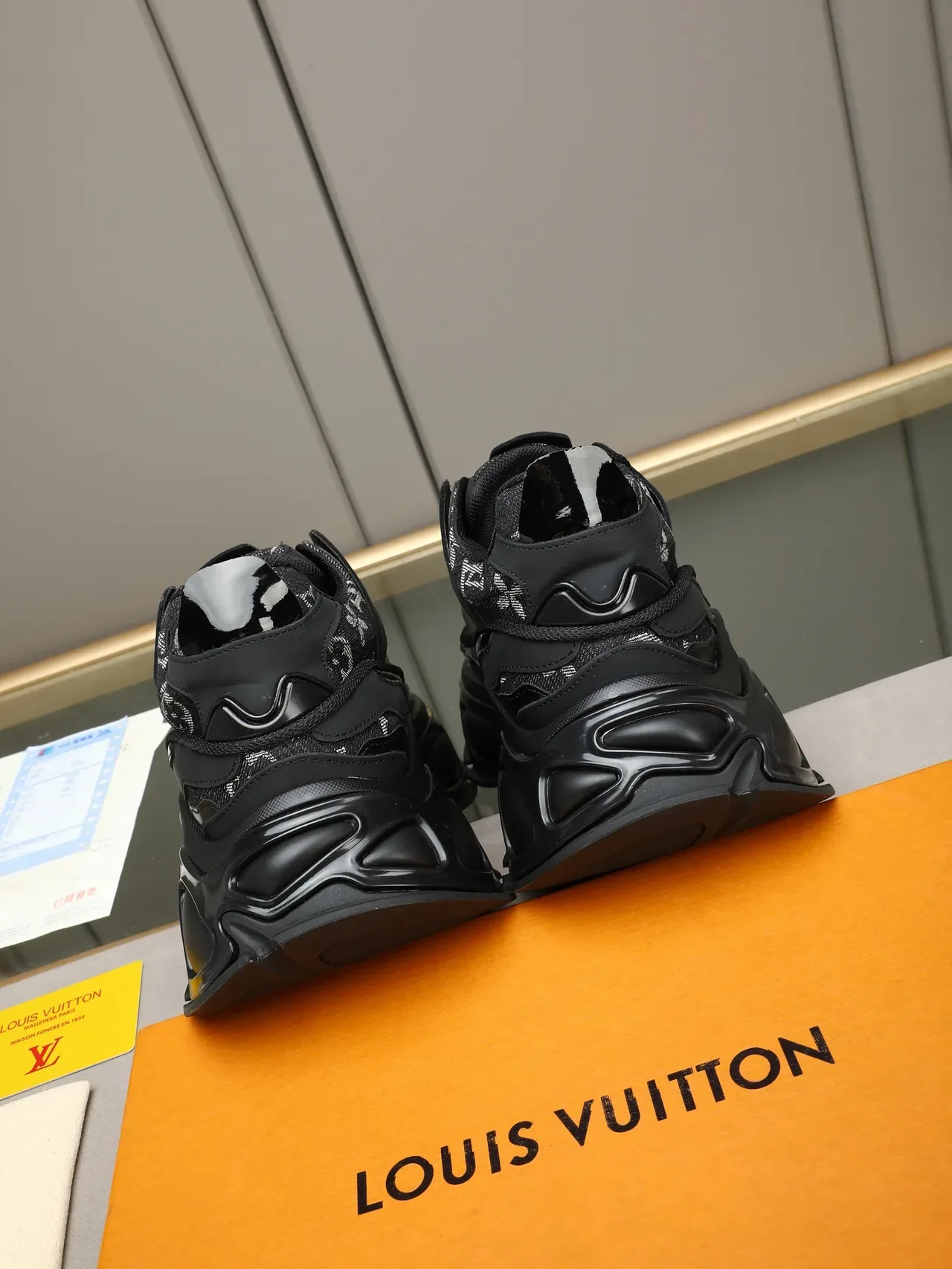 Louis Vuitton Black White Monogram Textile Upper Oversized Sculpted Rubber Sole Chunky Sneakers 4