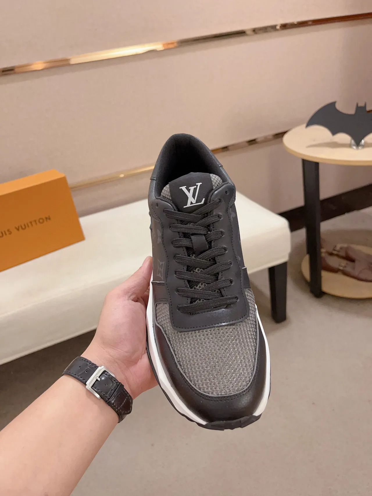 Louis Vuitton Black White Monogrammed Leather Perforated Mesh Panel Lifestyle Sneakers 2