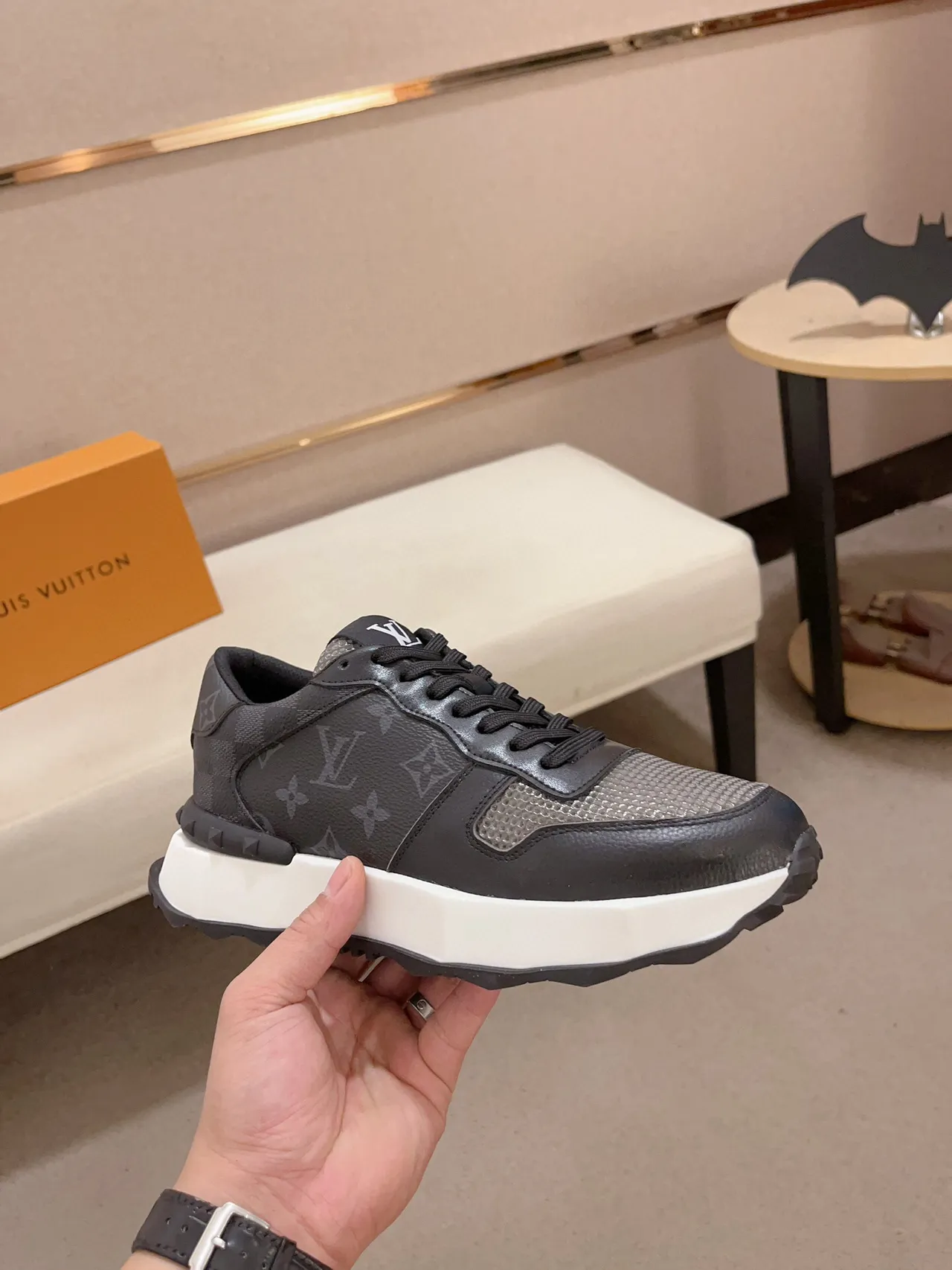 Louis Vuitton Black White Monogrammed Leather Perforated Mesh Panel Lifestyle Sneakers 4