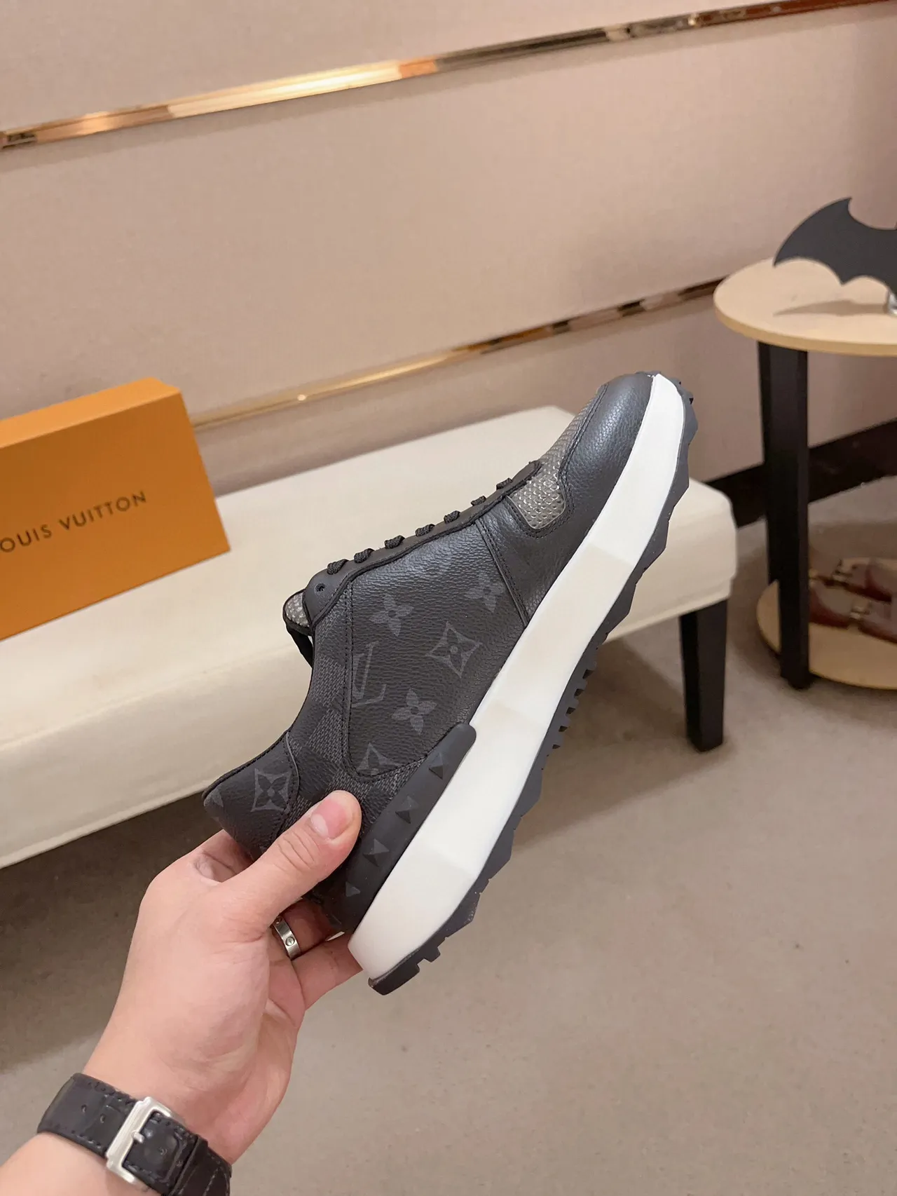 Louis Vuitton Black White Monogrammed Leather Perforated Mesh Panel Lifestyle Sneakers 5