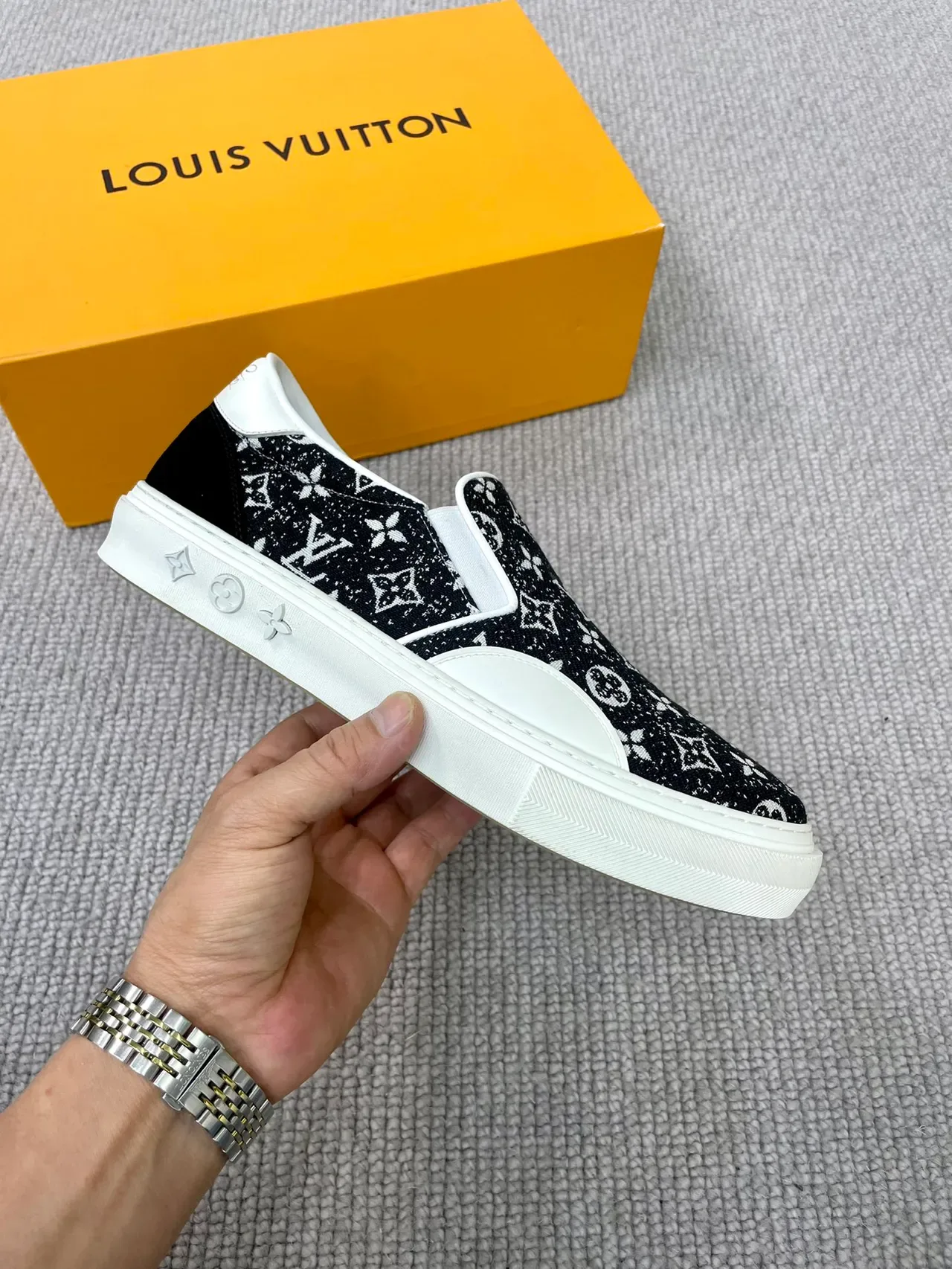 Louis Vuitton Black White Slip-On Monogram Canvas Lifestyle Sneakers 4