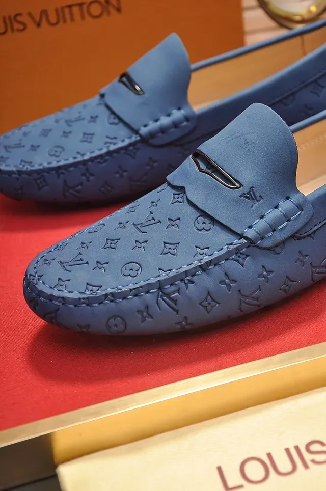 Louis Vuitton Blue Beige Monogrammed Leather Penny Strap Loafer 2