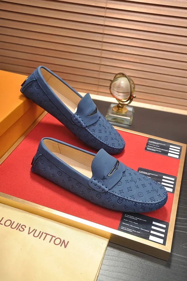 Louis Vuitton Blue Beige Monogrammed Leather Penny Strap Loafer 4