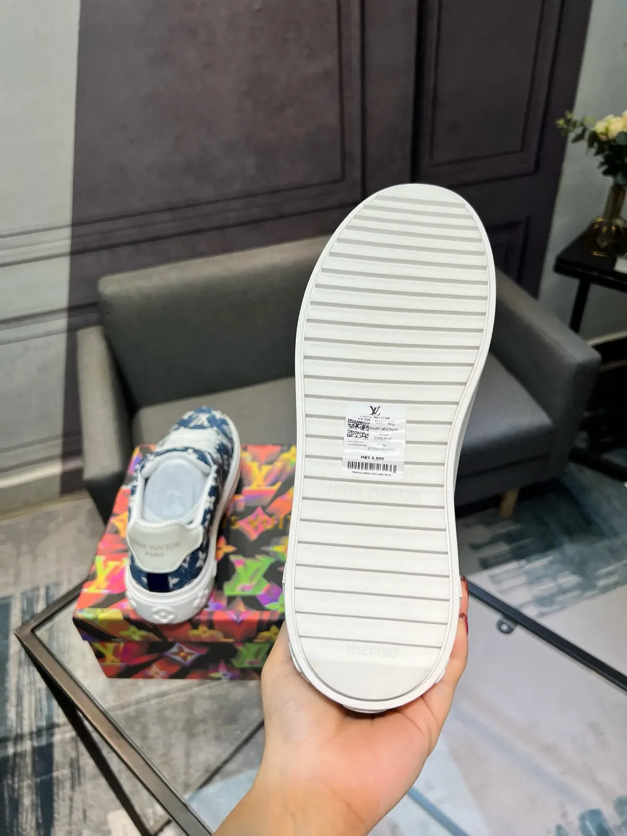 Louis Vuitton Blue White Monogram-Print Denim Upper Rubber Sole Lifestyle Sneakers 6