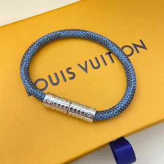 Louis Vuitton Cordon Trenzado Azul Negro Cierre Segmentado de Metal Pulsera