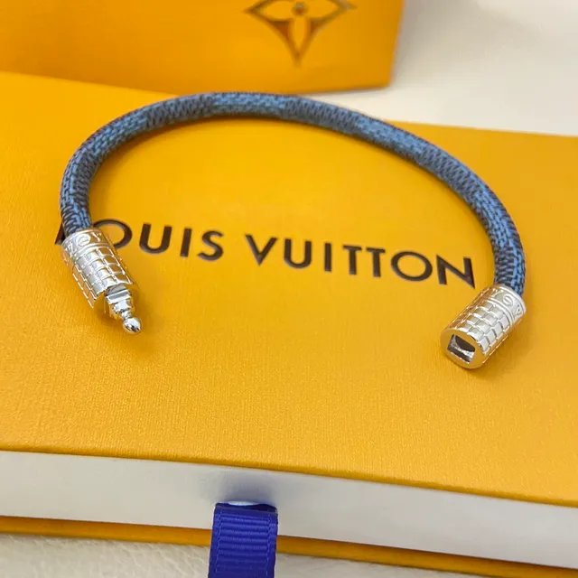 Louis Vuitton Braided Cord Blue Black Segmented Metal Clasp Bracelet 3