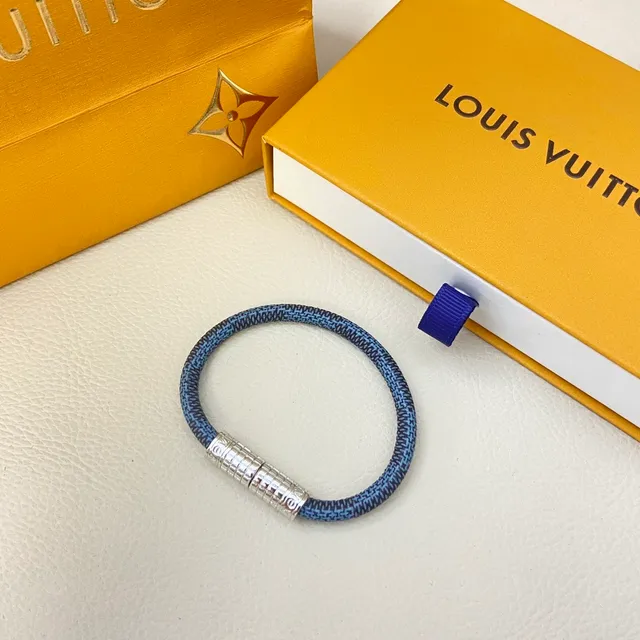 Louis Vuitton Braided Cord Blue Black Segmented Metal Clasp Bracelet 4